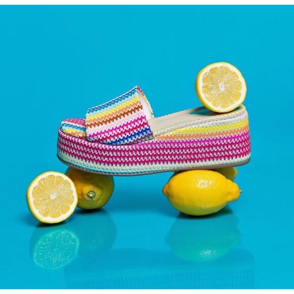 Larroude Shoes - LARROUDE Alex Flatform Mule In Rainbow Raffia 5.5 NEW!